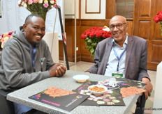 At the booth of EHPEA Boniface Lwanda from Fairtrade Africa (left) was having a conversation with the Chief Technical advisor of EHPEA Yohanes Abebe.